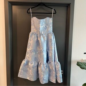 V. Chapman Virginia Chambray Blue Baroque Midi Dress Size 6 Corset Wedding Guest
